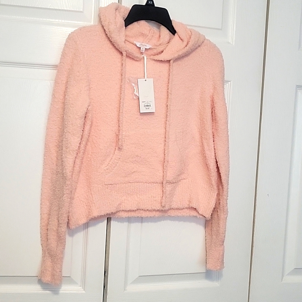 Candies light pink fuzzy crop top hoodie sz XS, NWT